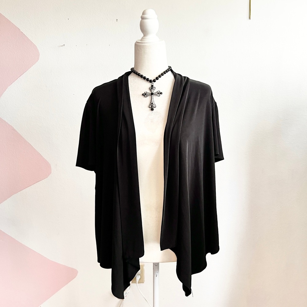 Vintage Black Short Sleeve Cardigan‎ Sweater Y2K 2000s 90s Classic Retro XL